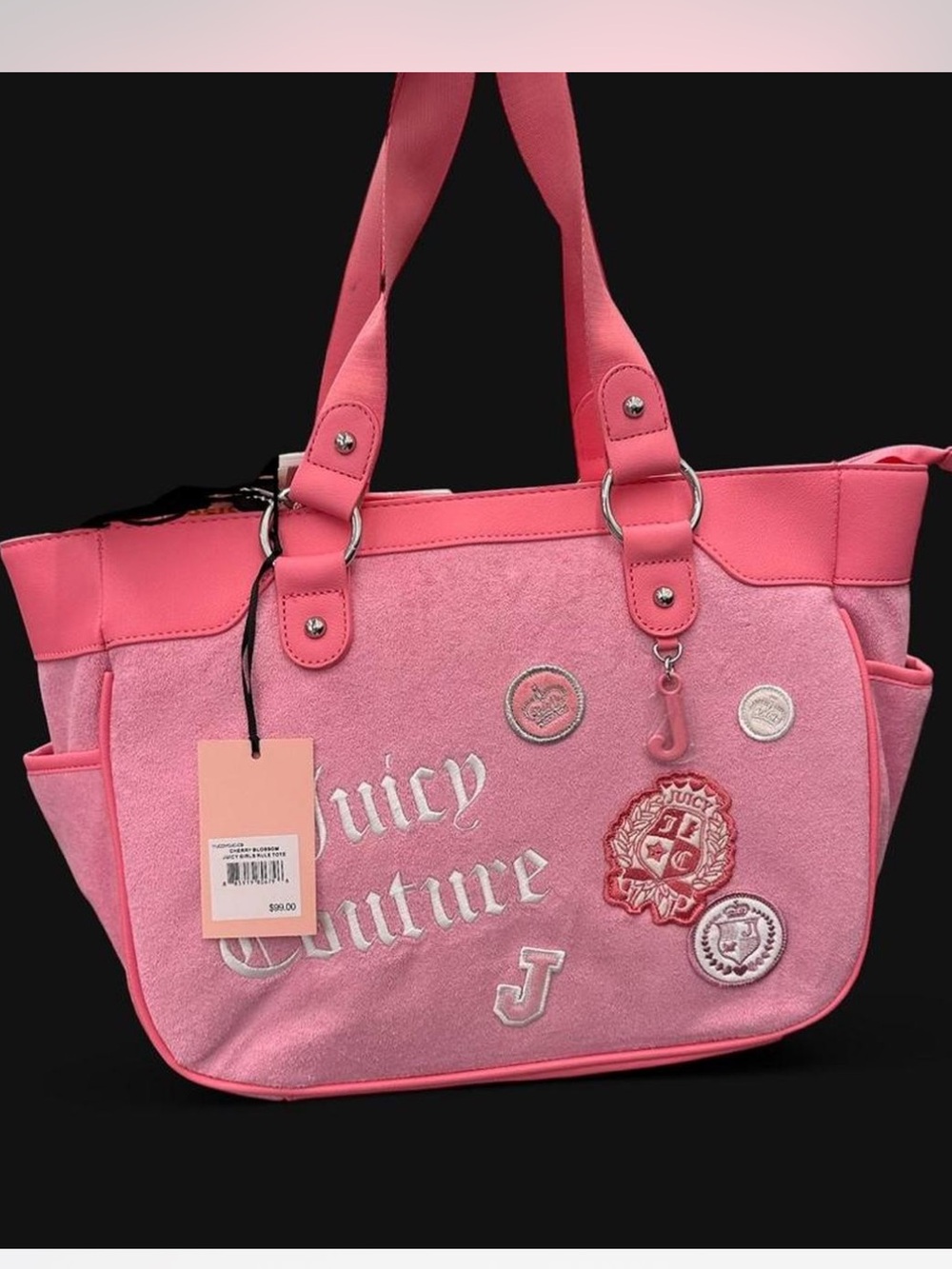 Juicy Couture Pink Embroidered Logo Tote with Badge Accents